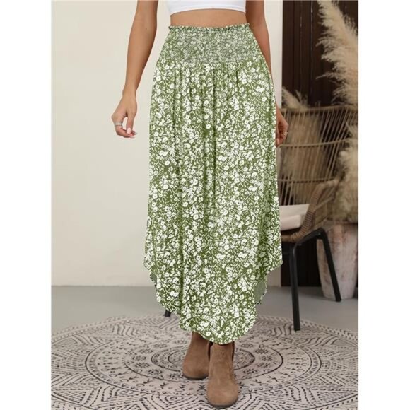 Women's Maxi Skirts Summer Boho Floral Floral Green - Picture 6 of 6